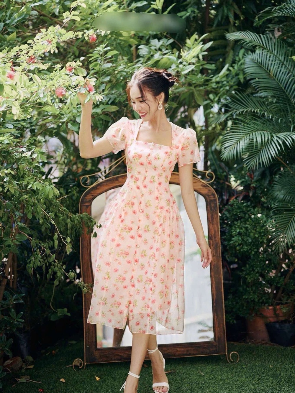 Oris Pink Floral Button-Front Midi Dress